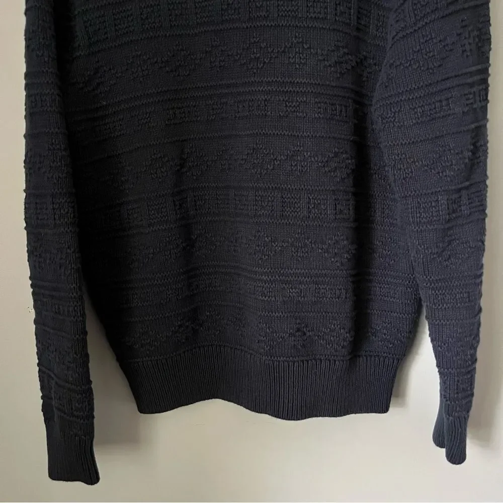 J. Crew Guernsey Combination Stitch Navy Blue Knit Crewneck Sweater Size Large